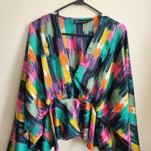 New York & Company Colorful Abstract Blouse